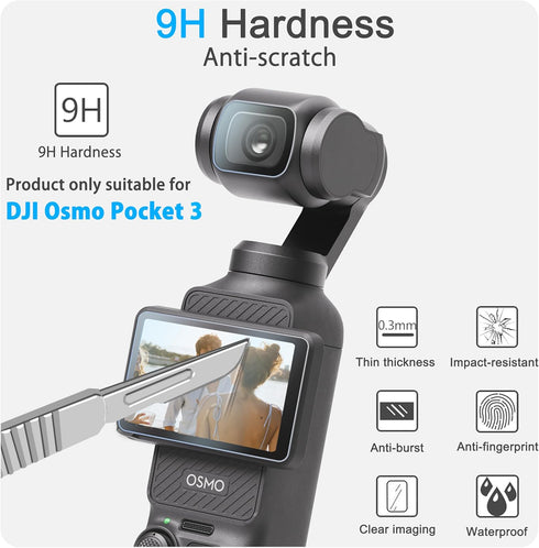 FiTSTILL 3pcs Lens Protector + 3pcs LCD Screen Protector for DJI Osmo Pocket 3 Camera, Ultra-Clear Tempered Glass Film