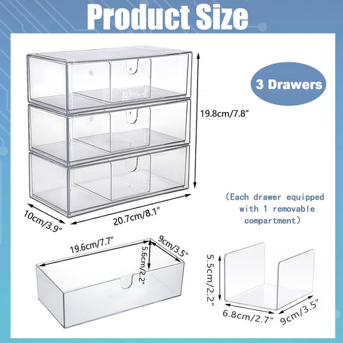 3 Pack 9V, 3-Drawer Common BTSKY Clear Acrylic Battery Storage Organizer for AA, AAA, C, D Batteries, Storage Box