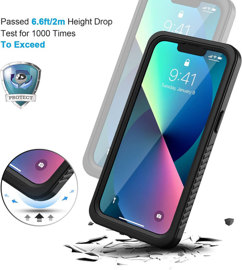 Lanhiem IP68 Waterproof Dustproof Shockproof Case for iPhone 13, Full Body Sealed Protective Front and Back Cover, 6.1