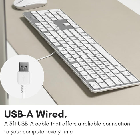 Macally Ultra-Slim USB Wired Keyboard with Number Keypad for Apple Mac Pro, MacBook, iMac, Silver