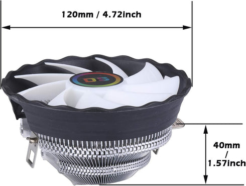 1500RPM CPU Fan, 120MM Aluminum Extruded Cooling Fan for Computer CPU Cooling, Intel LGA 1155 1151 775 1366 (Fixed RGB)