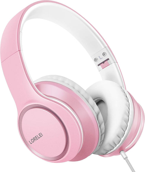 LORELEI X8 Over-Ear Wired Headphones with Microphone, 1.45m Tangle-Free Nylon Line, Lightweight Foldable for