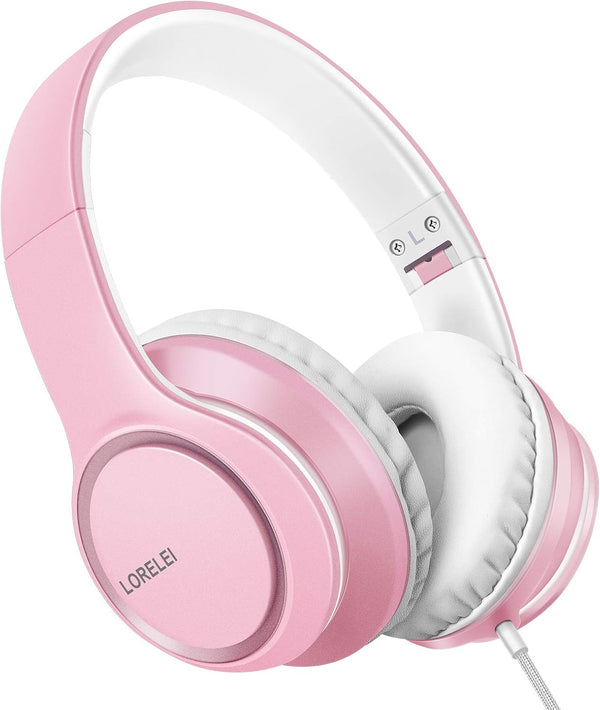LORELEI X8 Over-Ear Wired Headphones with Microphone, 1.45m Tangle-Free Nylon Line, Lightweight Foldable for