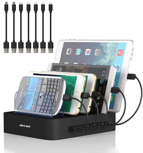 MSTJRY Charging Station Dock for Multiple Devices, 5 Port USB-A Charging Station for iPhone, iPad, Cell Phones, Tablets