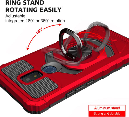 Cricket Icon 3, Splendor, AT&T Motivate 2 Case - Shockproof Protective Phone Case with Ring Stand - RS7 Red