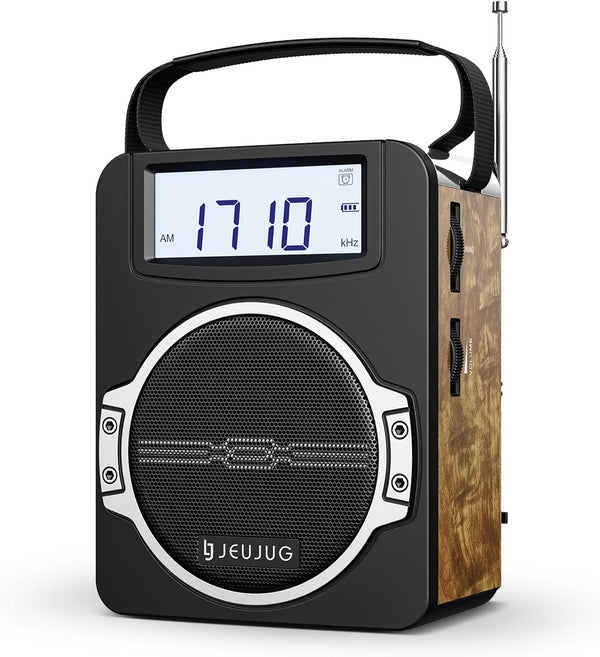 Radio Portable AM FM Digital Clock Radio with Bluetooth, 5 Watts Loud Speaker, Rechargeable, Best Reception for Home