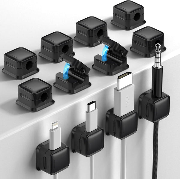 12 Pack Magnetic Cord Organizer, Easy Adhesive Cable Management for Home, Office, Car, Desk, Black