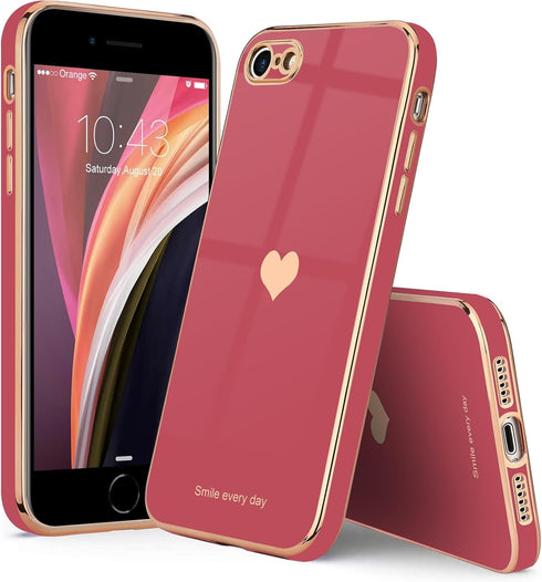 Teageo Bright Blush Case for iPhone SE 2020, iPhone 7, iPhone 8, Cute Love-Heart Luxury Bling Soft Back Cover