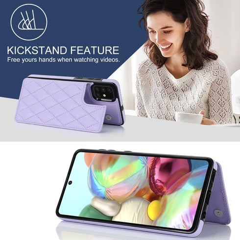 Asuwish Samsung Galaxy A71 5G Wallet Cover, Purple with Tempered Glass Screen Protector and Leather RFID Credit Card