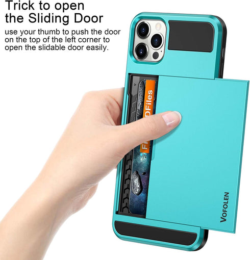 Vofolen iPhone 12 Pro Max Case, 5G Wallet Cover with Credit Card Holder Slot, Anti-Scratch Dual Layer Sky Blue