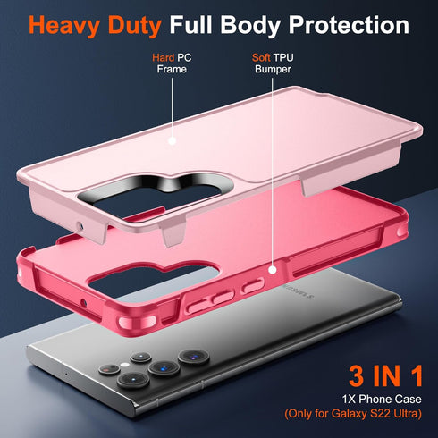 for Samsung Galaxy S22 Ultra Case, 12 FT Military Grade Drop Protection, Dual Layer Heavy Duty Cover