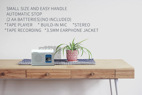 Portable Cassette Player Tape Recorder with Built-in Speaker, Microphone, Headphone Jack
