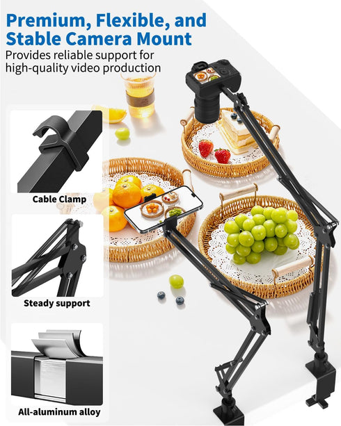 LILANZo 1/4" Overhead Camera Phone Mount, Desk Phone Stand for Recording, Phone Holder for Bed with Phone/Tablet/Mic