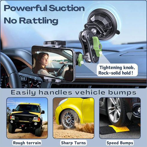 Tmengdao 360 Suction Cup Phone Mount, Ultra-Stable Phone Holder for Vlog Shooting, Rotation for Windshield, Roof Glass