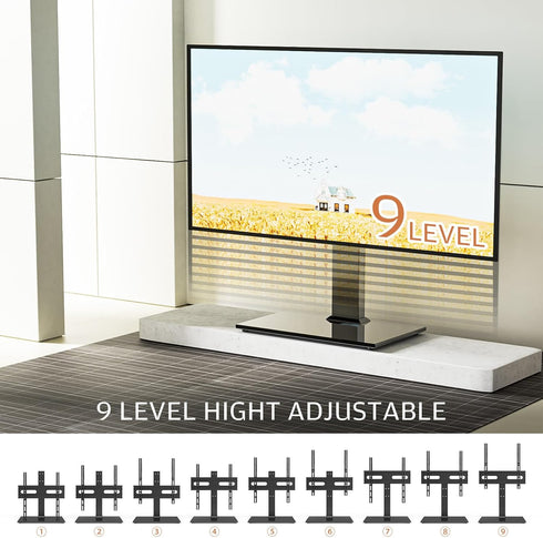 Universal TV Stand - Table Top Stand for 27-60 inch LCD LED TVs, 9 Level Height Adjustable Base