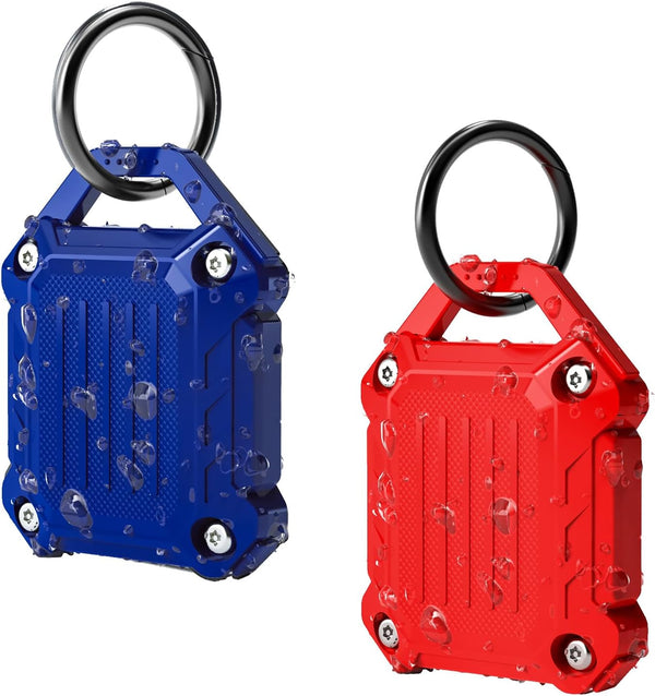 DOVICK Waterproof Airtag Keychain Holder Case, Screw Full Cover Compatible with Apple Air Tag Tracker, 2 Pack Blue&Red