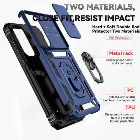Samsung Galaxy A55 5G Case with Camera Lens Cover, Dual Layer Military-Grade Drop Tested Magnetic Ring Holder Kickstand