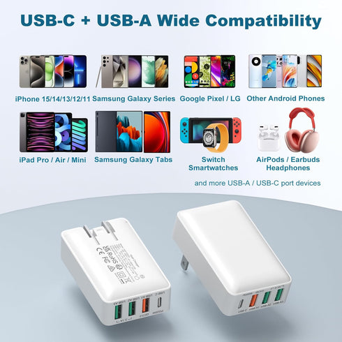 Flat USB C Charger, OKRAY 3-Pack 40W 4-Port Fast Charging Blocks, Foldable Wall Plug QC/PD3.0 Type C Phone Charger