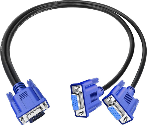 PASOW VGA Splitter Cable 1080P, Dual VGA Monitor Y Cable 1 Male to 2 Female Adapter