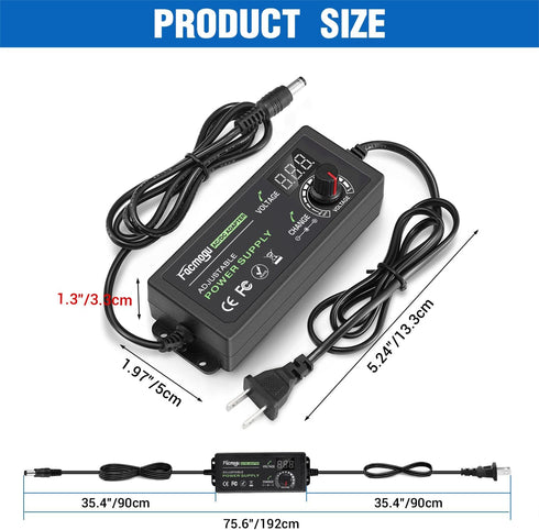 Facmogu 3V-12V 5A 60W Adjustable Power Supply with LED Display, Universal AC/DC Adapter, 100V-240V AC to DC 3-12V