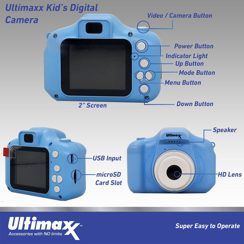 Ultimaxx Essential Kid’s Digital Camera Bundle (Blue) - includes: 32GB microSD Card, High-Speed Memory Card Reader with Internal microSD Slot, Lanyard, Microfiber Cloth & More (6pc Bundle)
