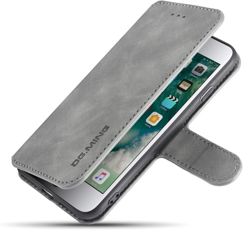 UEEBAI Luxury PU Leather Wallet Flip Cover Case for iPhone SE 2022/7/8/SE 2020 - Grey, Magnetic Stand Folio Protection