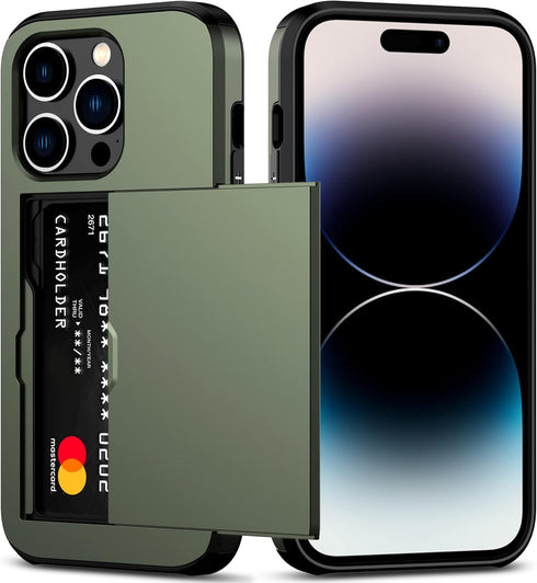 Nvollnoe iPhone 14 Pro Case with Card Holder, Heavy Duty Protective Dual Layer Shockproof Slim Wallet Case for Women &