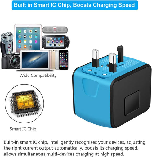 Travel Adapter Worldwide, Universal International Power Plug Adapter with 2.4A 3xUSB-A and 3.0A Type-C Charger