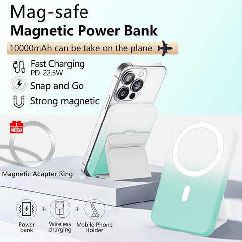 Wireless Magnetic Power Bank 10000mAh with Foldable Stand, PD 22.5W Fast Charging, Compatible with MagSafe iPhone Series