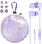Earbuds Set with Case for Kids, Wired Headphones with Small Size Ear Tips, Aesthetic Earphones for Phone and PC (Purple)