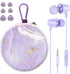 Earbuds Set with Case for Kids, Wired Headphones with Small Size Ear Tips, Aesthetic Earphones for Phone and PC (Purple)