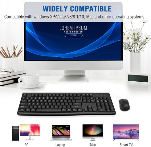 EDJO Wireless Keyboard and Mouse Combo, Full-Sized 2.4GHz USB Computer Wireless Keyboard and Optical Mouse for Windows,