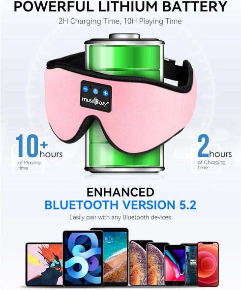 MUSICOZY Bluetooth 5.2 Sleep Headphones Headband, Wireless 3D Sleeping Eye Mask, Music Headband Earbuds for Side