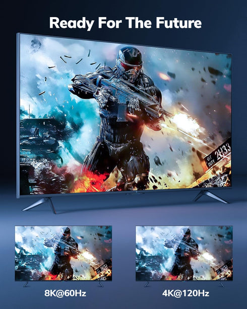 8K 8FT, 48Gbps 8K@60Hz, 4K@120Hz CL3 2.1 TV/PS4/PAS5/Laptop/PC/HDTV/Monitor/Projector HDMI Cable High Speed HD Shielded