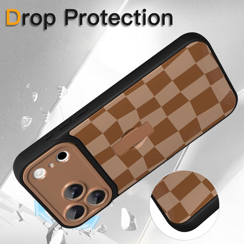 SOKAD 17 for iPhone Pro Case with Finger Strap Kickstand, Cute Checkered Checkerboard Phone Case with Finger Hand