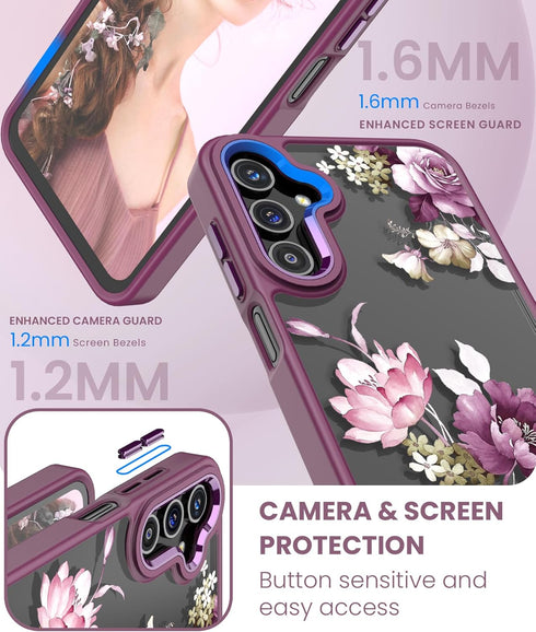 Samsung A15 5G Case with Tempered Glass Screen Protector, Purple Slim Soft TPU & Hard PC Military Grade Protective