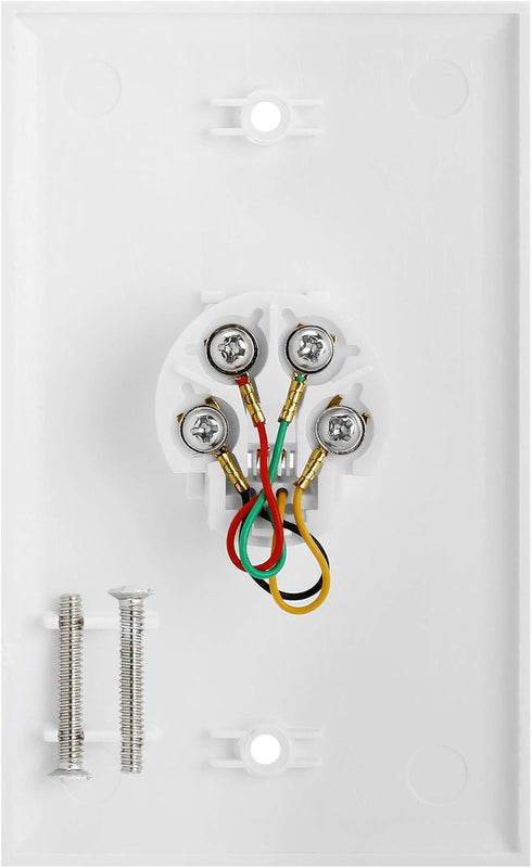 Cmple Single RJ11 Connector with 4 Conductors, Phone Wall Plate Jack, 6P4C with Screws