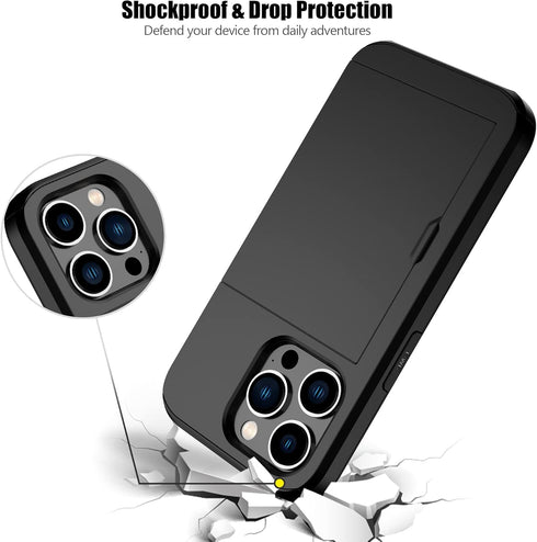 Nvollnoe for iPhone 14 Pro Case with Card Holder, Heavy Duty Protective Dual Layer Shockproof Hidden Card Slot Slim