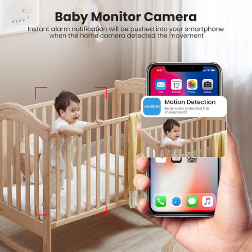 WiFi Indoor Camera for Home Security, 24/7 Recording, SD Card/Cloud Storage, Night Vision, AI Detection