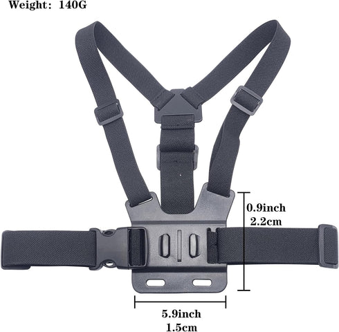 Adjustable Mobile Phone Chest Strap Harness Mount, Black, Compatible with iPhone, GoPro Hero, DJI Osmo Action Cameras