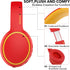 RORSOU B10 Wireless Bluetooth Over-Ear Headphones - Lightweight Folding Stereo Bass Headset with 50H Playtime, Red