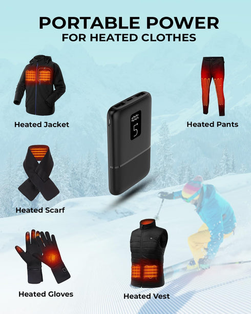 Vida IT Small Power Bank 5V 2A Battery Pack for Heated Vest Jacket Gloves 5000mAh Dual USB, Portable Phone Charger for iPhone XR 11 Samsung Pixel Android Cell Type-C Backup Charging Bank LED Display