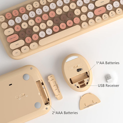 MOFII 7 8 10 Wireless Keyboard and Mouse Combo, Retro Typewriter Keyboard with Multi-Media Function Keys and Number Pad