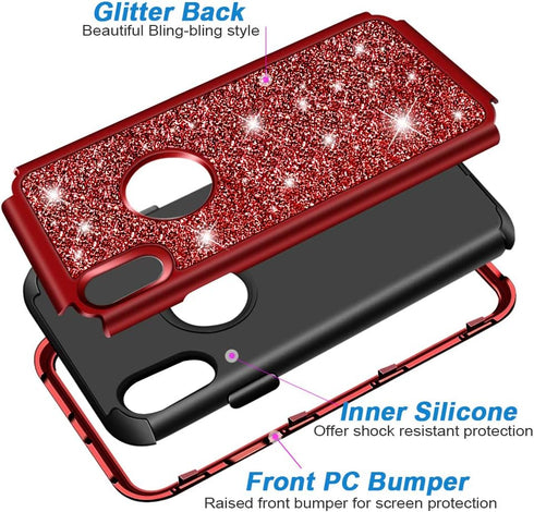 Hython Compatible with iPhone XR Case, Heavy Duty Full-Body Defender Protective Bling Glitter Sparkle Hard Shell Armor