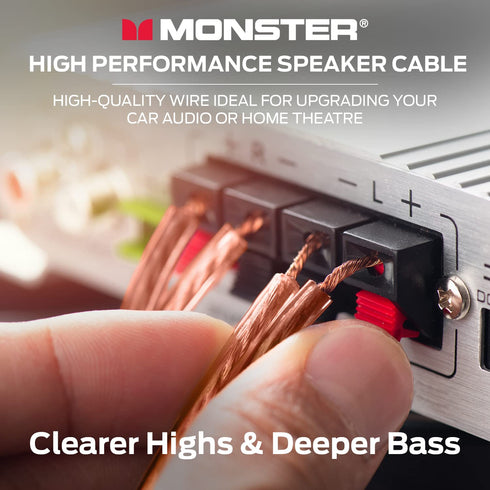 Monster XP 12 Gauge Copper Clad Aluminum Speaker Wire Cable 50 FT Spool - Ideal for Home Cinema and Car Audio