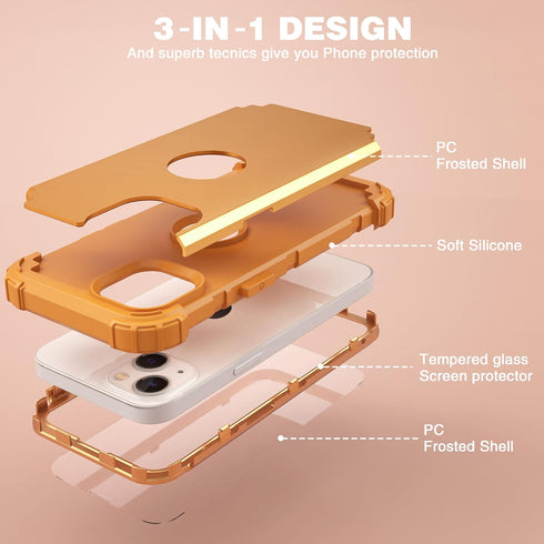IDweel iPhone 13 & 14 Case, Hybrid Shockproof Hard PC & Soft Silicone, Full Body Protection, Sundial Yellow.