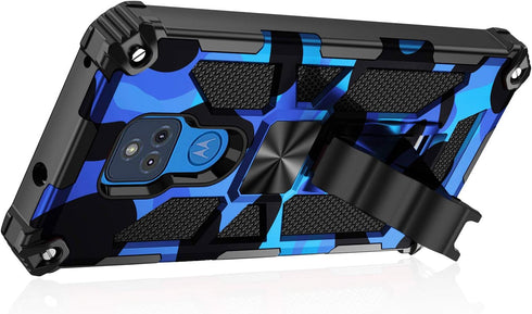 Military Grade Moto G Play Case 2021 - Drop Tested, Built-in Kickstand, Camouflage Deep Blue, Magnetic Car Mount