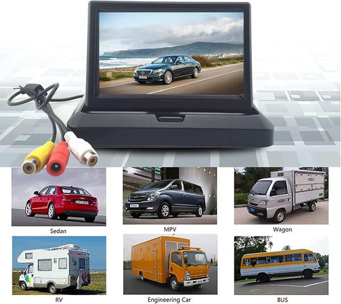 B-Qtech 5 inch V1/V2 12V/24V Foldable TFT LCD Backup Camera Monitor only Rear View Reverse Display Screen, Two Video