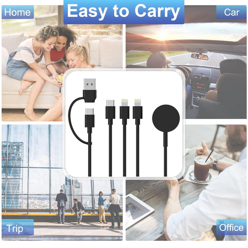 4 in 2 iWatch Charger Cable for Apple Watch/iPhone/Airpods, 3M Multi Charging Cable Travel Watch Charger Cord