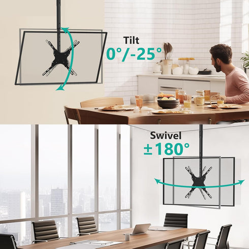 WALI TV Ceiling Mount Adjustable Bracket for 26 to 65 Inch Displays, Up to 110 Lbs, Mounting Holes 400x400mm